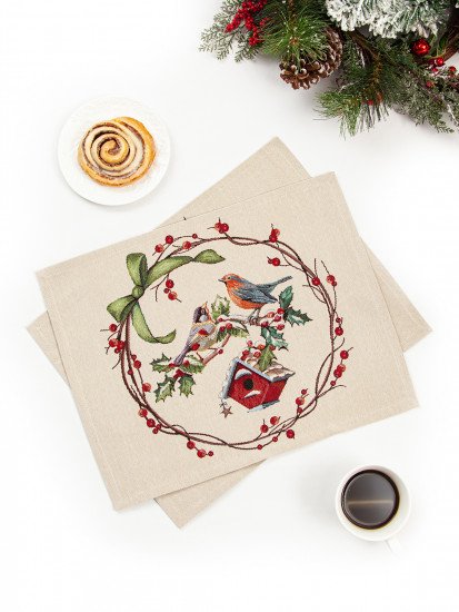 Комплект декоративных салфеток 2 шт. "Гобелен" Зимний пир Скворечники 40*50 см