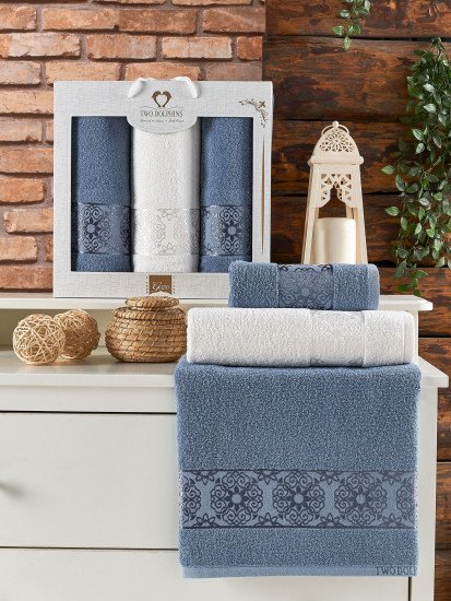 Комплект махровых полотенец 3 шт. "Two Dolphins" Gozo темно-голубой 50*90 см-2 шт, 70*140 см-1 шт