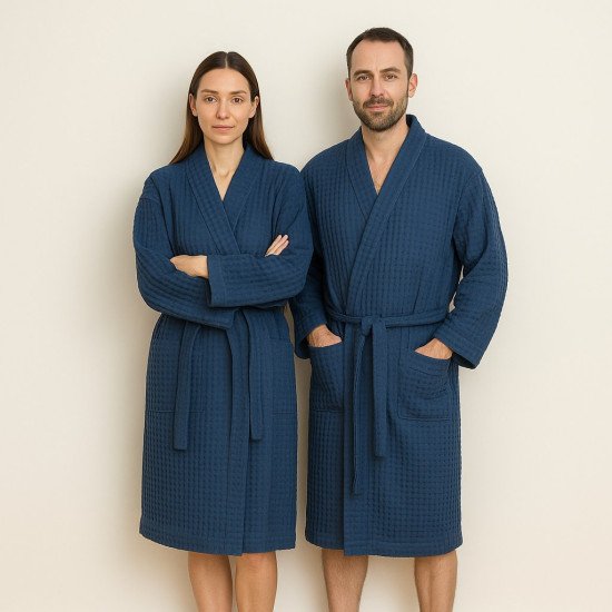 Халат вафельный Бохо Кимоно синий 52-54 (2XL/3XL)
