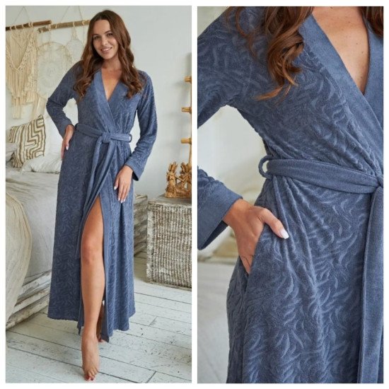 Халат женский велюровый "Vien" Valentino denim 44-46 (S/M)