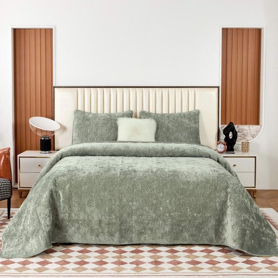 Покрывало  с наволочками Розалин изумрудный 240*260 см