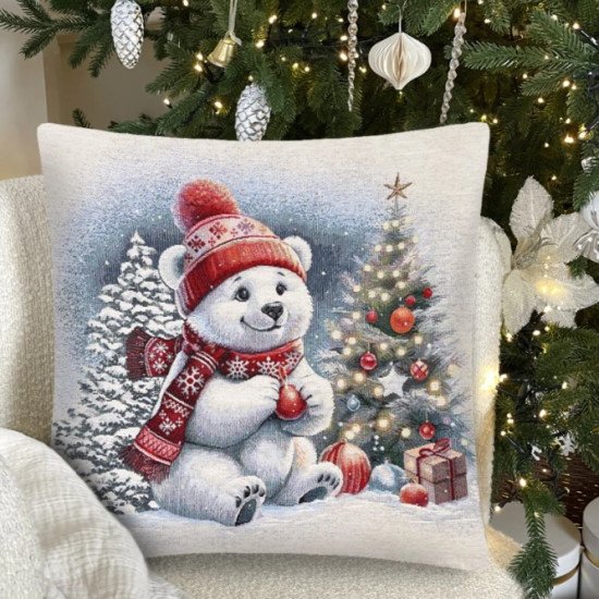 Декоративная наволочка "Гобелен" Белый мишка 45*45 (±2) см