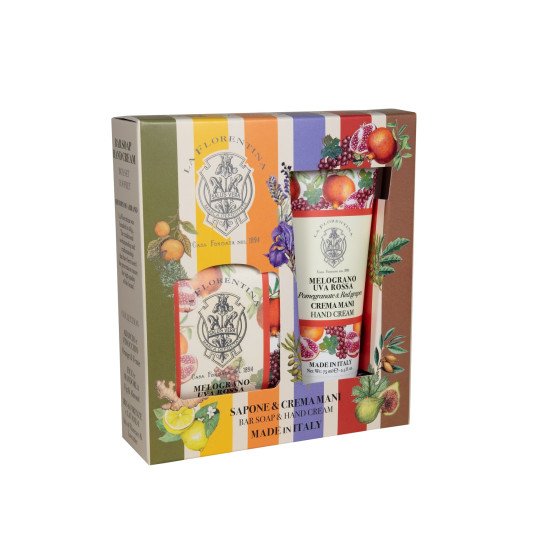 Подарочный парфюмированный набор для рук 2 предмета "La Florentina" Фруктовые сады Pomegranate&Red Grape/Гранат и красный виноград 75 мл, 106 г