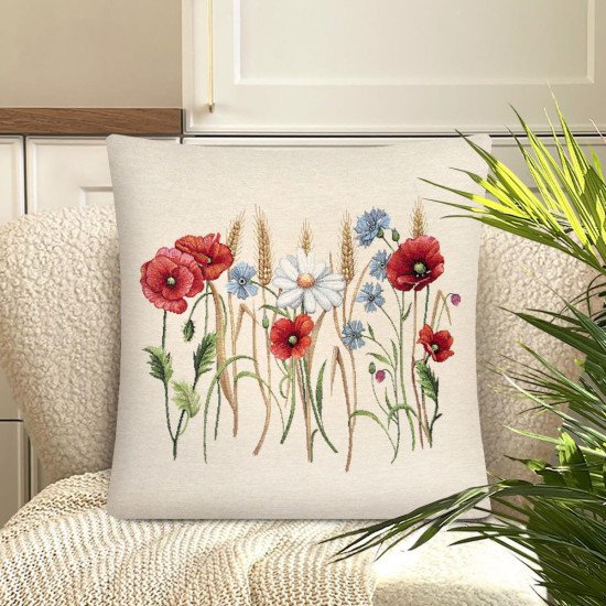 Декоративная наволочка "Гобелен" Разнотравье Маки 45*45 (±2) см