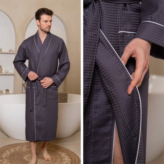 Халат мужской вафельный "Vien" Comfort антрацит 56 (4XL)
