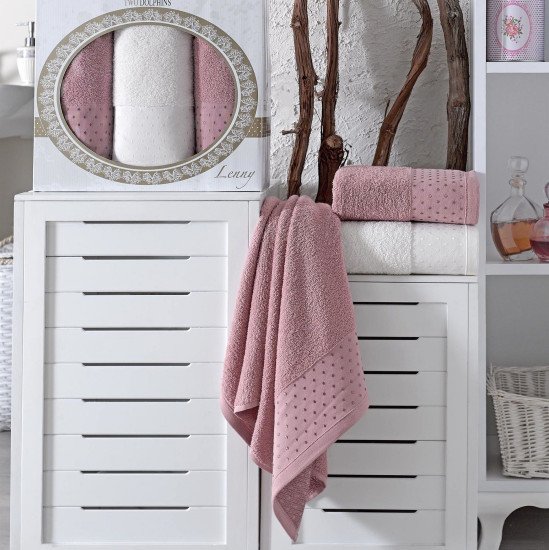 Комплект махровых полотенец 3 шт. "Two Dolphins" Lenny брусничный 50*90 см-2 шт, 70*140 см-1 шт