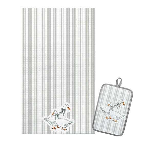 Комплект для кухни 2 предмета "Гранд Стайл" гуси и полоса 35*60 см , 14*22 см