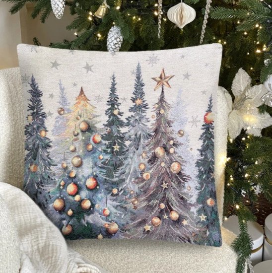 Декоративная наволочка "Гобелен" Ели Тиволи серебро 45*45 (±2) см