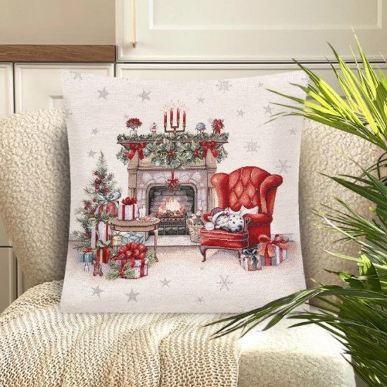 Декоративная наволочка "Гобелен" Камин серебро 45*45 (±2) см