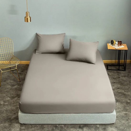 Простыня на резинке Сатин "Nova" серый 140*200 высота 25 см