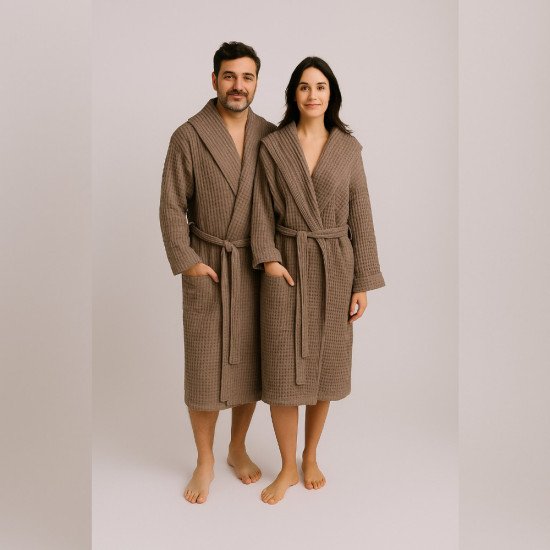 Халат вафельный  Бохо с капюшоном, фрапе 52-54 (2XL/3XL)