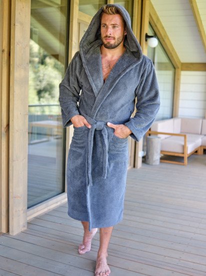 Халат мужской махровый "Vien" Cardinal с капюшоном grey 48-50 (L/XL)