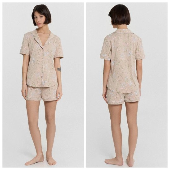 Комплект женский "Mark Formelle" жакет-шорты (цветы на холодном бежевом) 50 (XL)