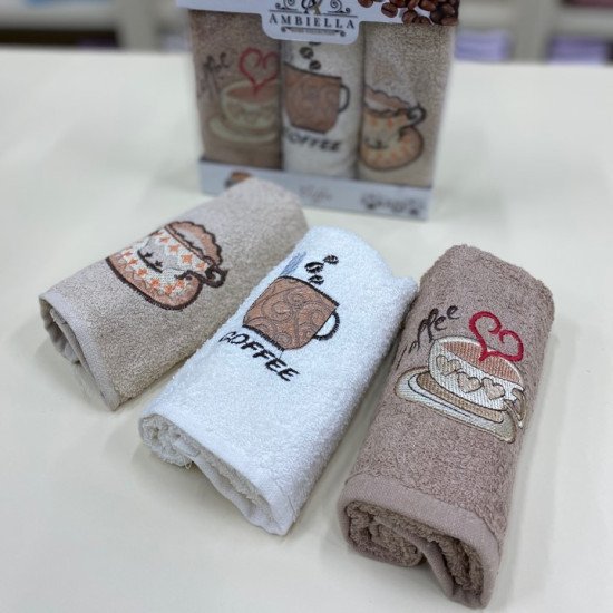 Комплект махровых полотенец для кухни 3 шт. "Ambiella" Кофе v1 30*50 см