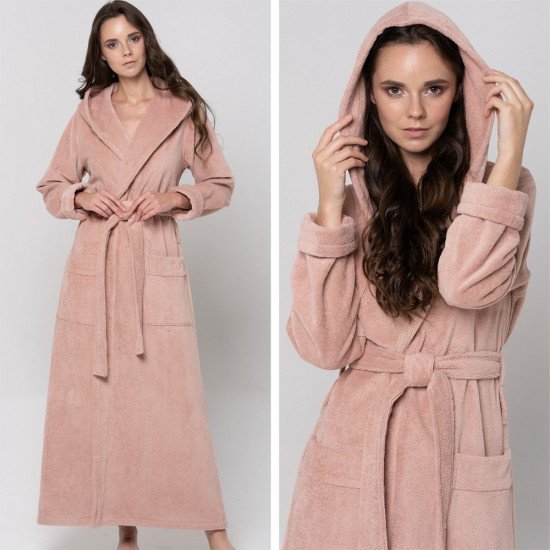 Халат женский велюровый "Vien" Lady с капюшоном pudra 44 (S)