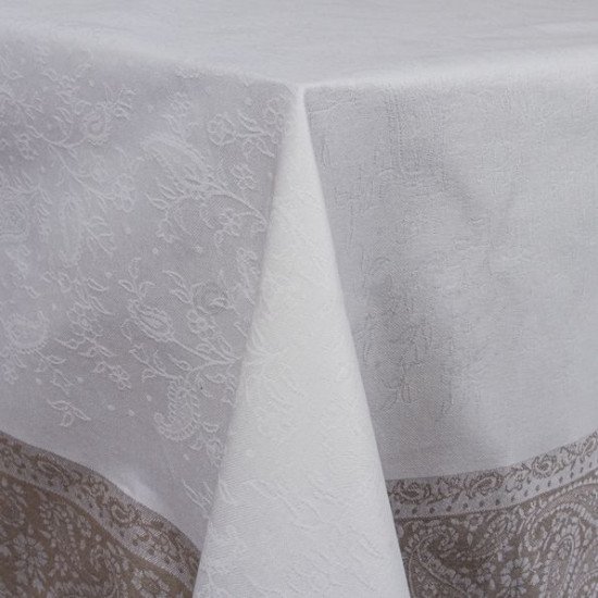 Скатерть "Яковлевский жаккард" Причуда белый/бежевая кайма 170*250 см