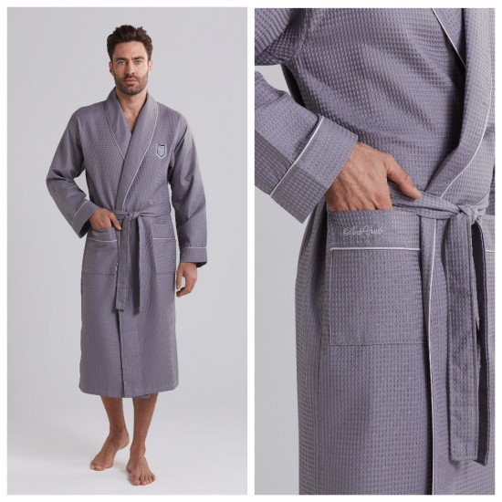 Халат мужской вафельный "Vien" Monte Carlo серый 48-50 (L/XL)
