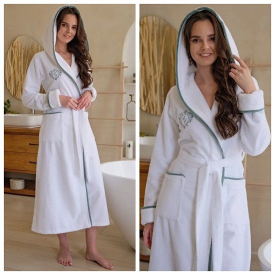 Халат женский велюровый "Vien" Juliette с капюшоном аквамарин 52 (2XL)