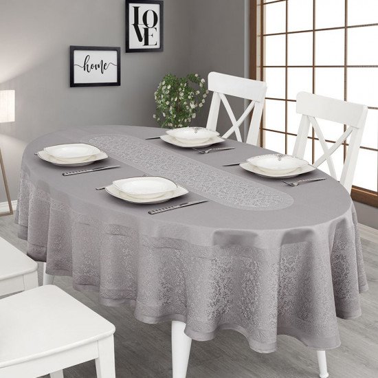 Скатерть "Karna" Darvin овальная серый 160*220 см
