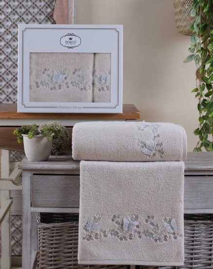 Комплект махровых полотенец 2 шт. "DO&CO" Ella бежевый 50*90 см, 70*140 см