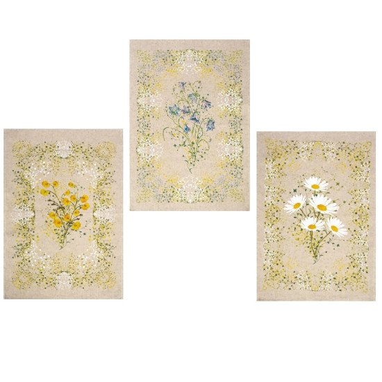 Комплект полотенец для кухни 3 шт. "Белорусский Лён" Полевые цветы-3 (мини) 45*60 см