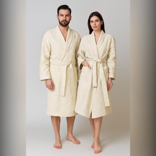 Халат вафельный  Дубки Шалька молочный 52-54 (2XL/3XL)