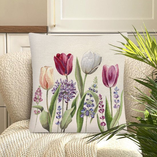 Декоративная наволочка "Гобелен" Тюльпаны моей любимой светлый фон 45*45 (±2) см