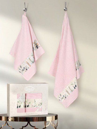 Комплект махровых полотенец 2 шт. "Karna" Jasmin розовый 50*90 см, 70*140 см