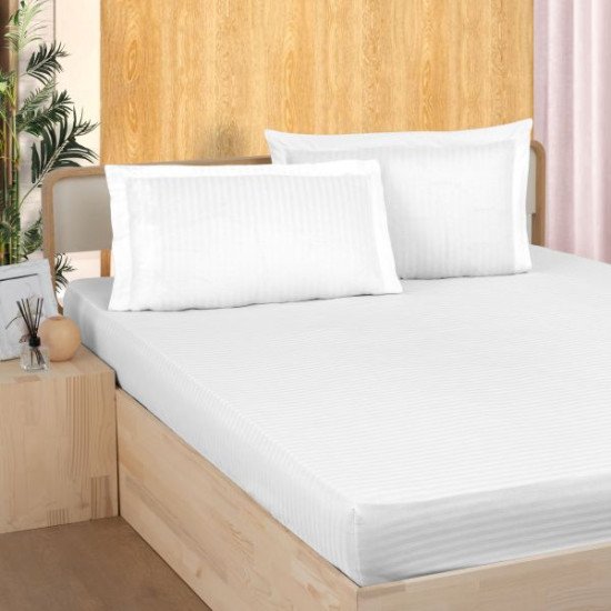 Простыня на резинке с наволочками "Karven" Stripe Satin белый 160*200 высота 28 см, 50*70 см-2 шт.