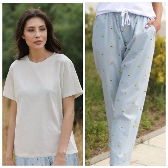 Комплект женский "Almando Melado" брюки-футболка белый/светло-голубой 52