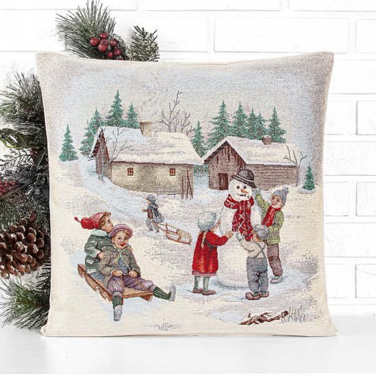 Декоративная наволочка "Гобелен" Рождество в Альпах Снеговик 45*45 (±2) см
