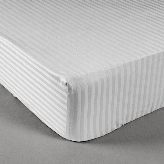 Простыня на резинке Страйп-сатин белый 140*200 высота 27 см