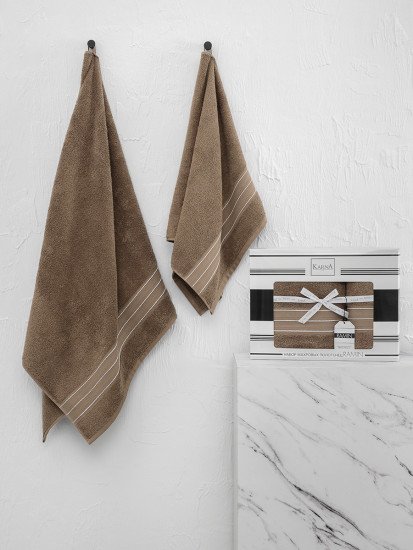 Комплект махровых полотенец 2 шт. "Karna" Ramin кофейный 50*90 см, 70*140 см