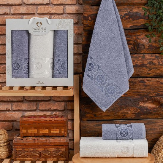 Комплект махровых полотенец 3 шт. "Two Dolphins" Moss лиловый 50*90 см-2 шт, 70*140 см-1 шт