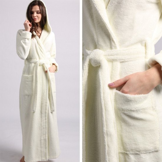 Халат женский велюровый "Vien" Lady с капюшоном cream 44 (S)