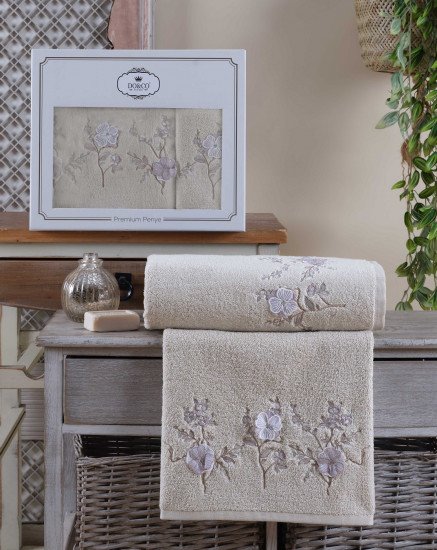 Комплект махровых полотенец 2 шт. "DO&CO" Anita бежевый 50*90 см, 70*140 см