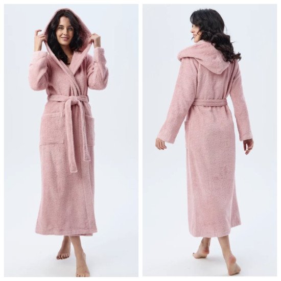 Халат женский махровый "Vien" Eco Cotton с капюшоном pudra  48-50 (L/XL)