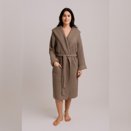 Халат вафельный  Бохо с капюшоном, фрапе 44-46 (S/M)
